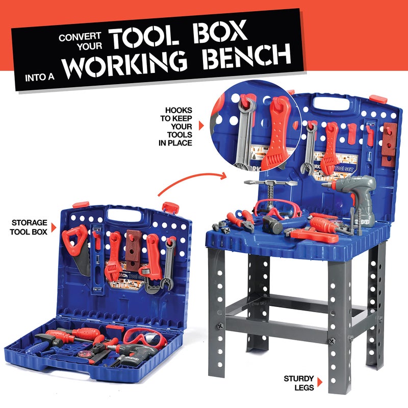 Play22 Kids Tool Set Bench 76 Pc - Toddler Tool Bench Set with Electronic Play Drill - Stem Educational Toy Pretend Play Construction Work Shop - Preschool Toy Gift for Kids Children Boys and Girls - Image 4